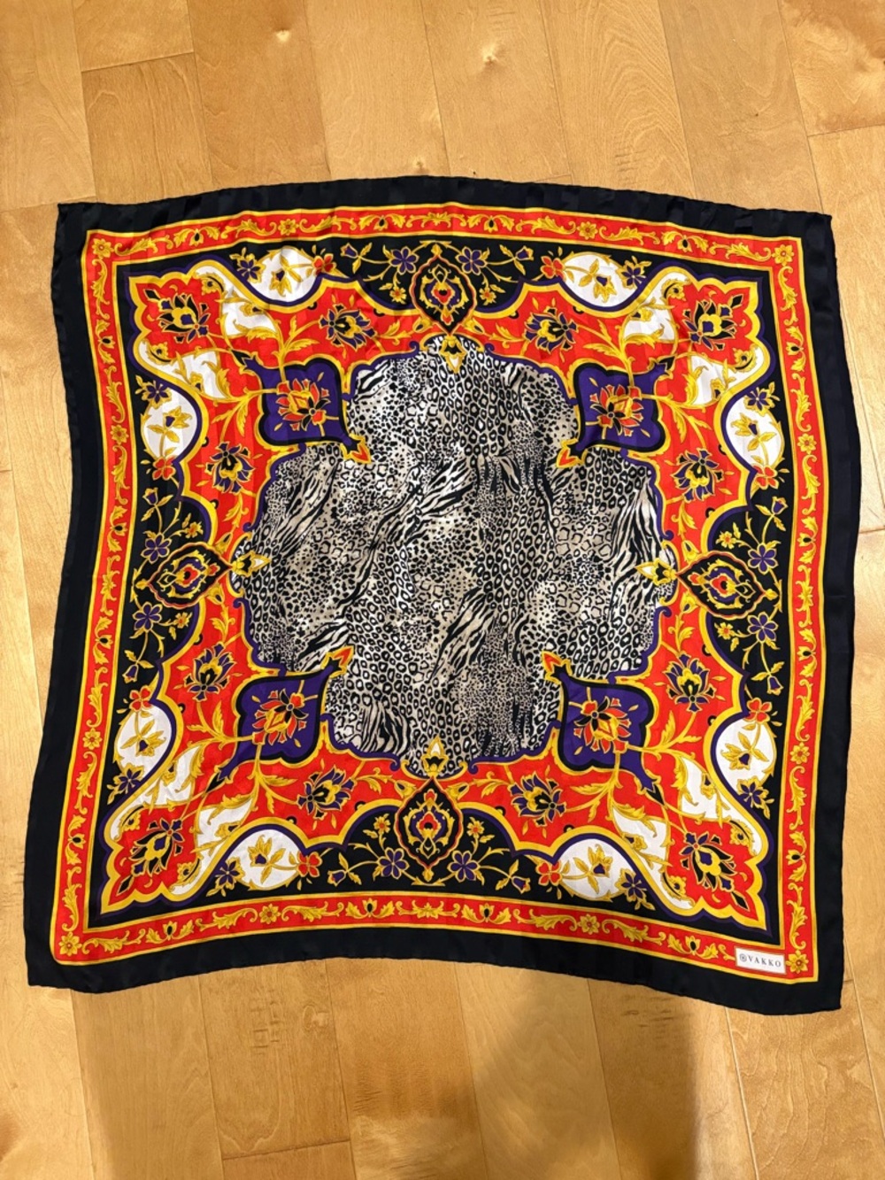 Vakko vintage silk square scarf animal print 35”
